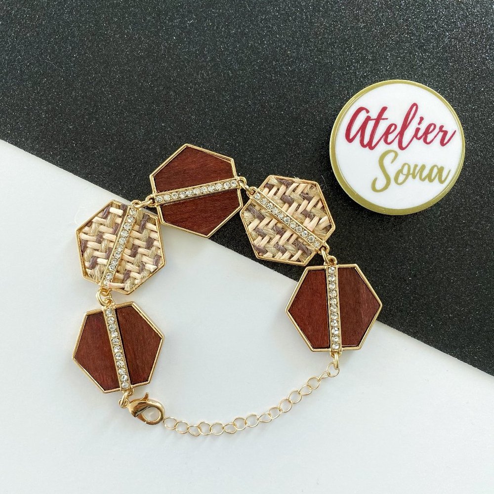 Wood & Rattan Hexagon Bracelet
